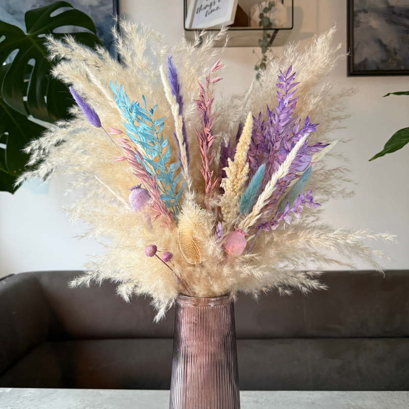 Danielle Dried Flower Arrangement In Cream, Pink, Purple & Blue