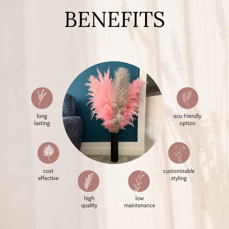 XL Extra Fluffy Pampas Grass In Pink & Grey