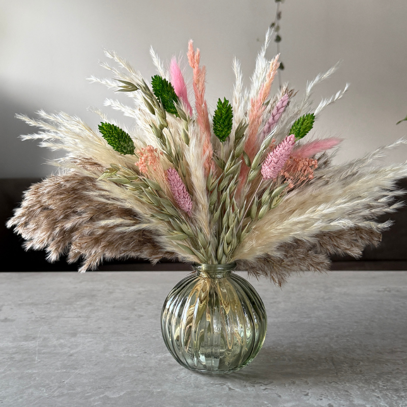 Dakota Dried Flower Arrangement In Green, Pink, Natural & Cream