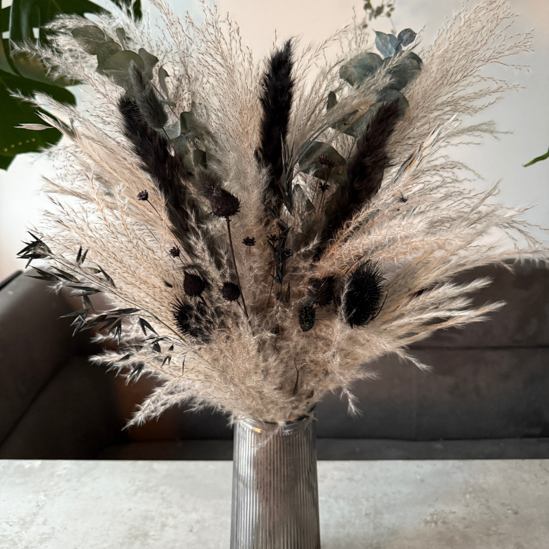 Winter Dried Flower Arrangement In Grey & Black