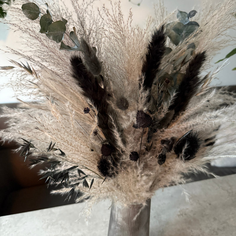 Winter Dried Flower Arrangement In Grey & Black