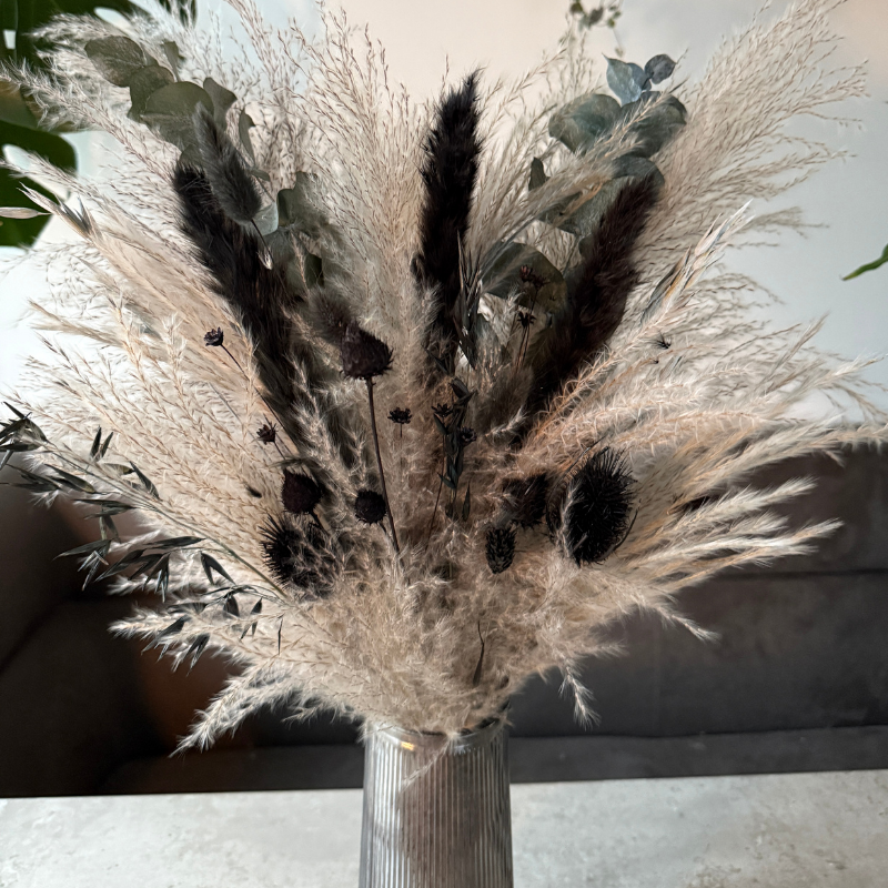 Winter Dried Flower Arrangement In Grey & Black