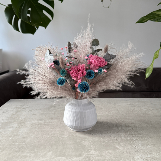 Lucy Dried Flower Arrangement In Grey, Teal & Purple