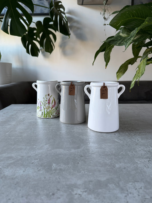 Ceramic Vases - Taupe, White & Flowers