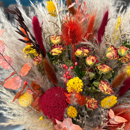 Karen Dried Flower Arrangement In Orange, Yellow, Red, Green & Natural