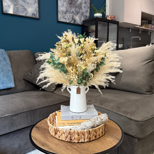 Kaira Dried Flower Arrangement in Cream, Green & Natural