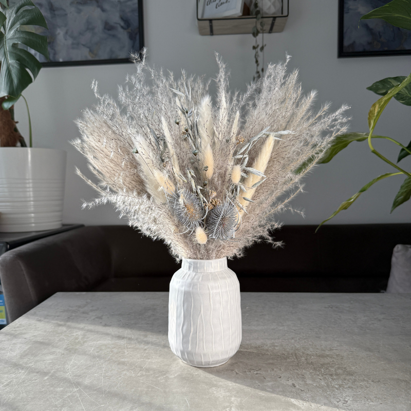 Talia Dried Flower Arrangement In Grey & White