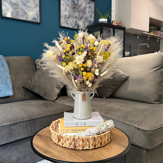 Natasha Dried Flower Arrangement In Natural, Yellow, Purple & White