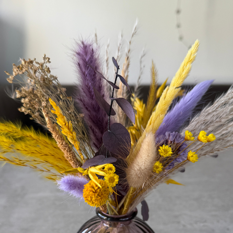 Amina Dried Flower Arrangement In Yellow, Purple & Natural