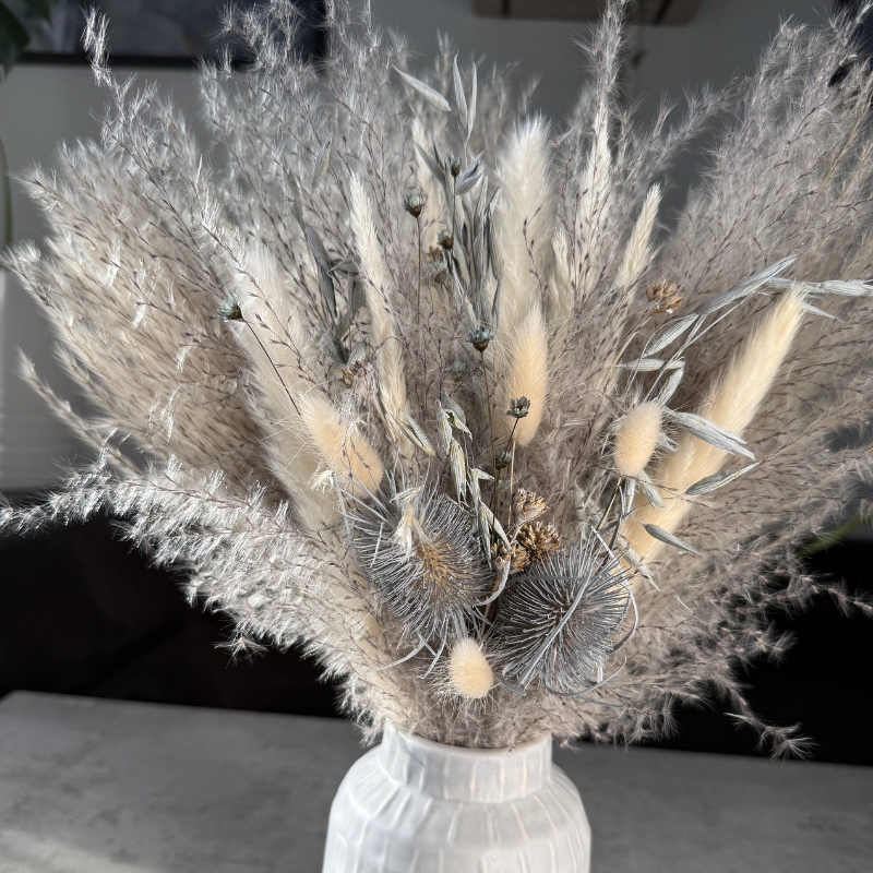 Talia Dried Flower Arrangement In Grey & White