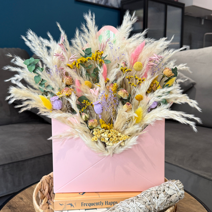 Etta Envelope Dried Flower Box In Cream, Pink, Purple, Yellow & Green