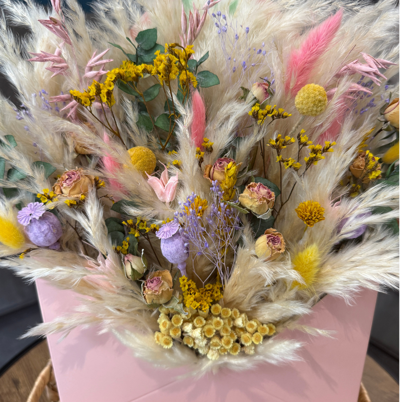 Etta Envelope Dried Flower Box In Cream, Pink, Purple, Yellow & Green