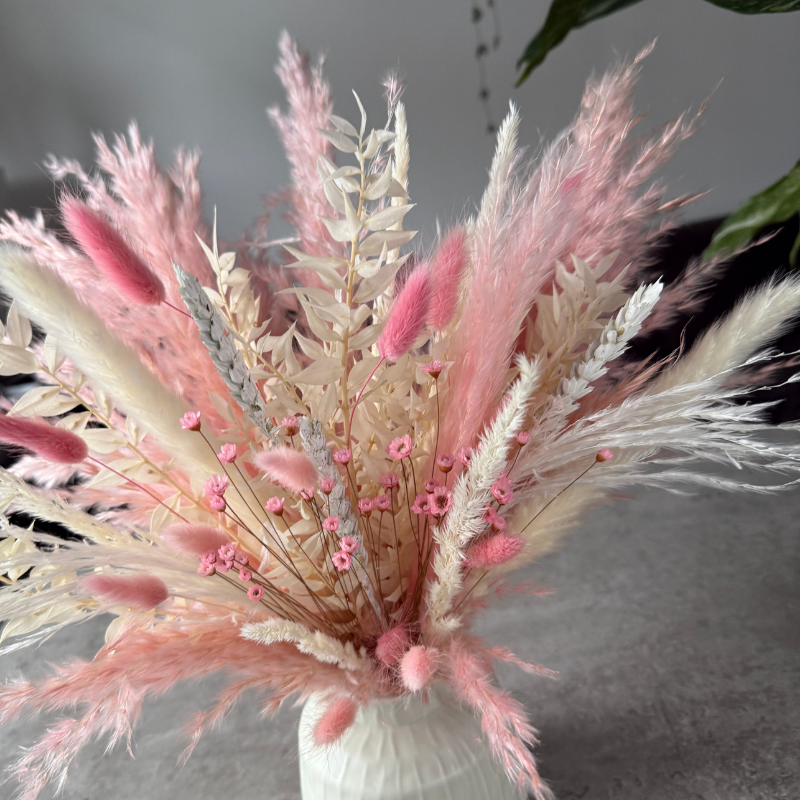 Maisie Dried Flower Arrangement In White & Pink