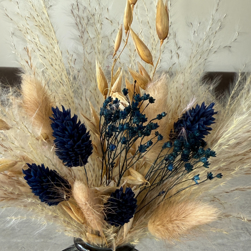 Hallie Dried Flower Arrangement In Natural & Navy Blue