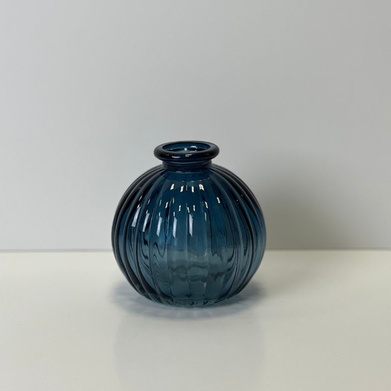 9cm Ribbed Glass Ball Vase