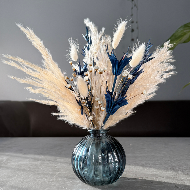 Lexi Dried Flower Arrangement In Navy, Cream & White