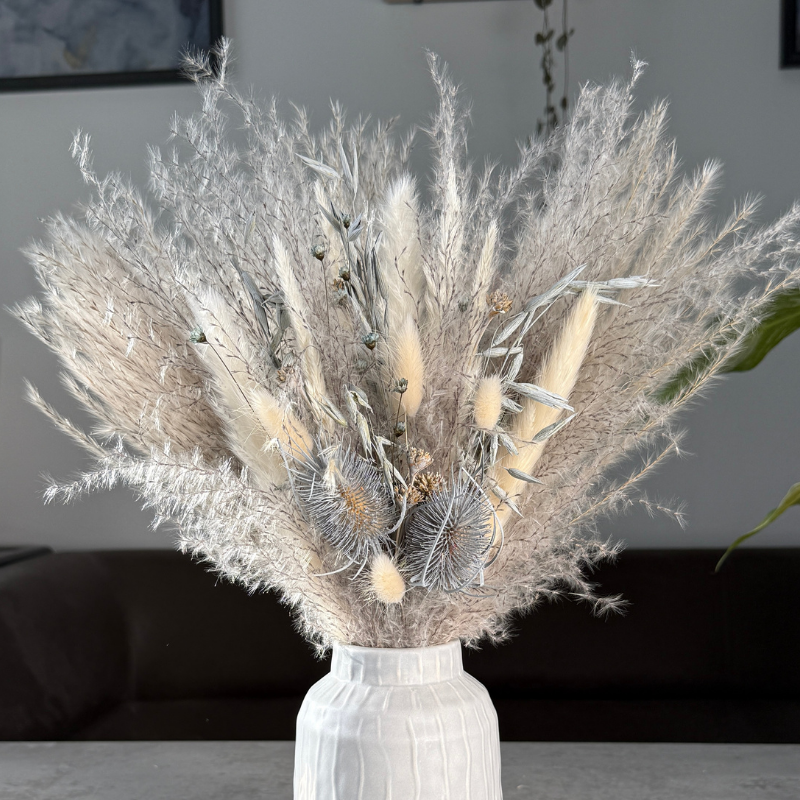 Talia Dried Flower Arrangement In Grey & White