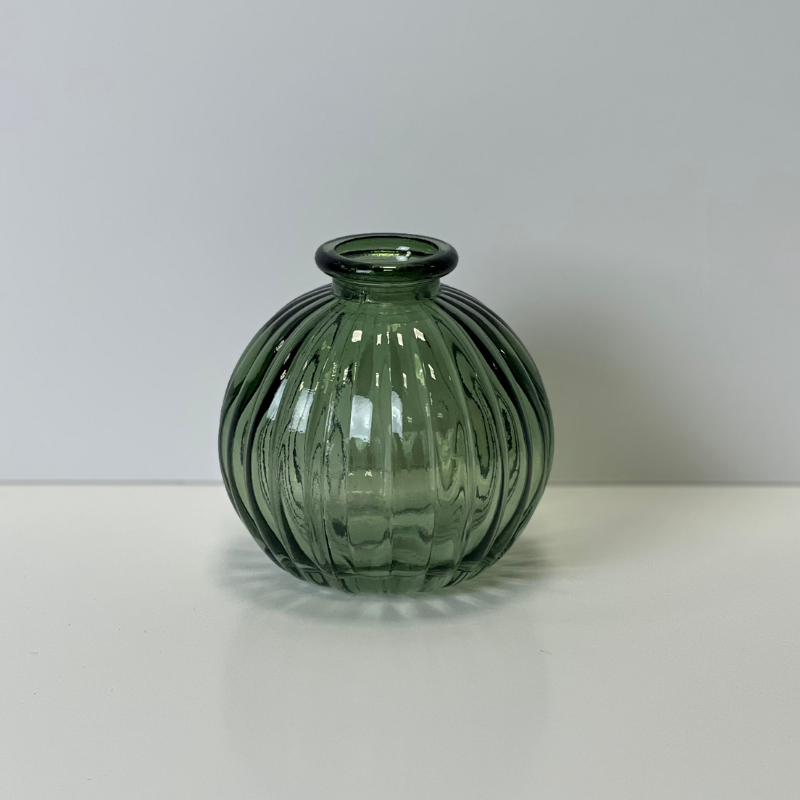 9cm Ribbed Glass Ball Vase