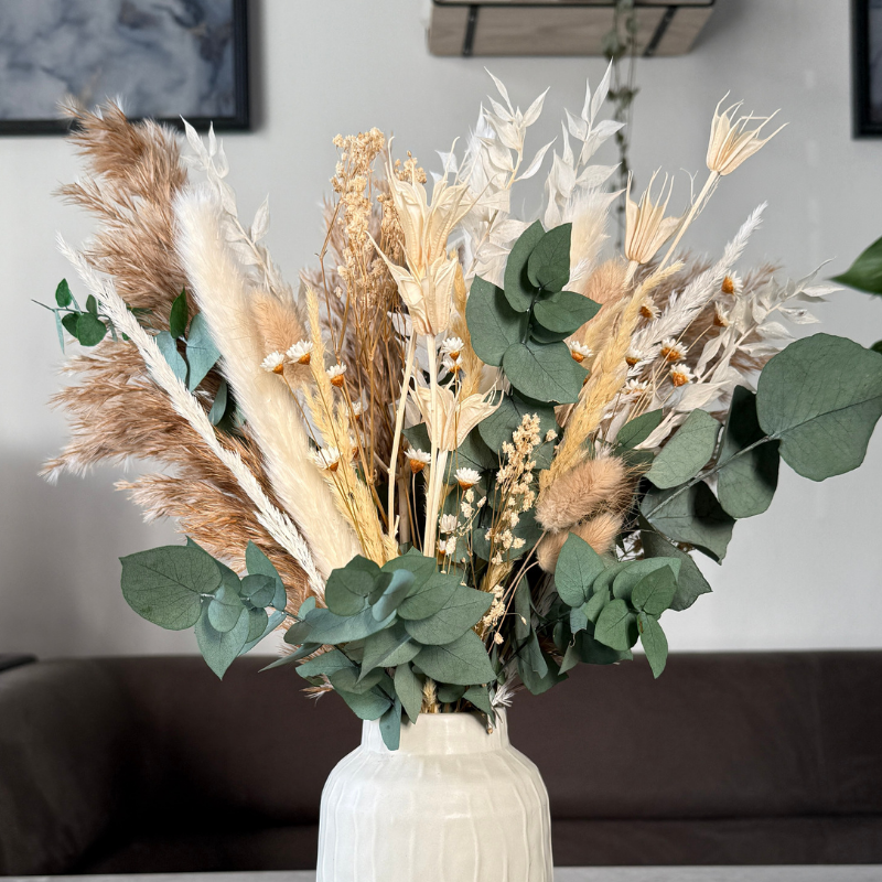 Elina Dried Flower Arrangement In Natural, White & Eucalyptus