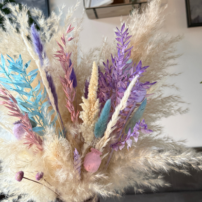 Danielle Dried Flower Arrangement In Cream, Pink, Purple & Blue