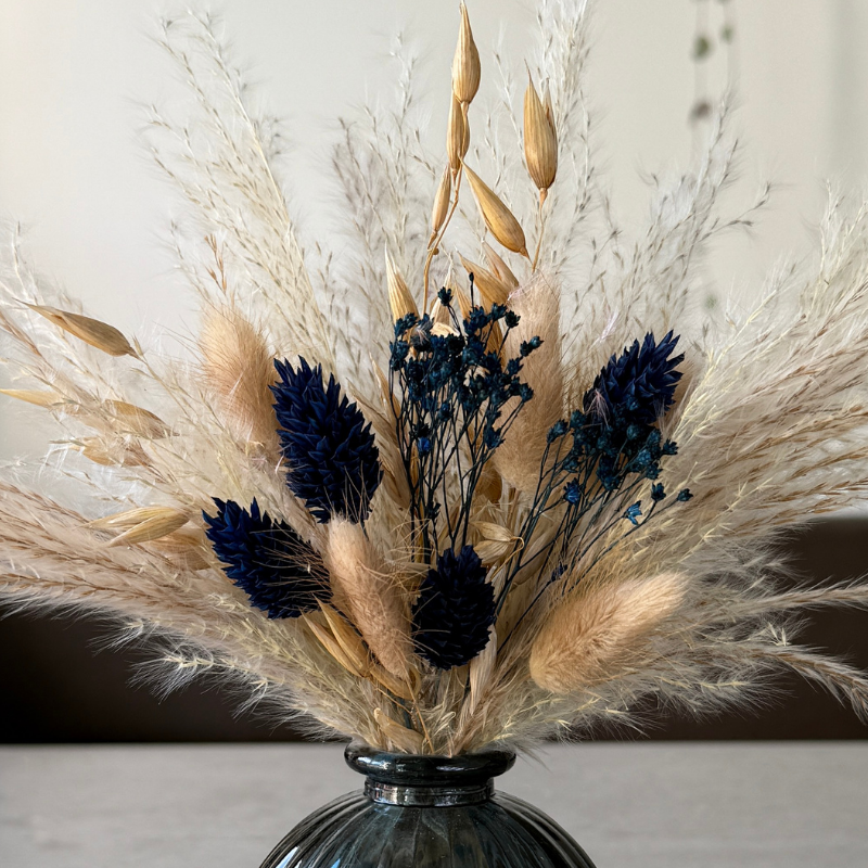 Hallie Dried Flower Arrangement In Natural & Navy Blue