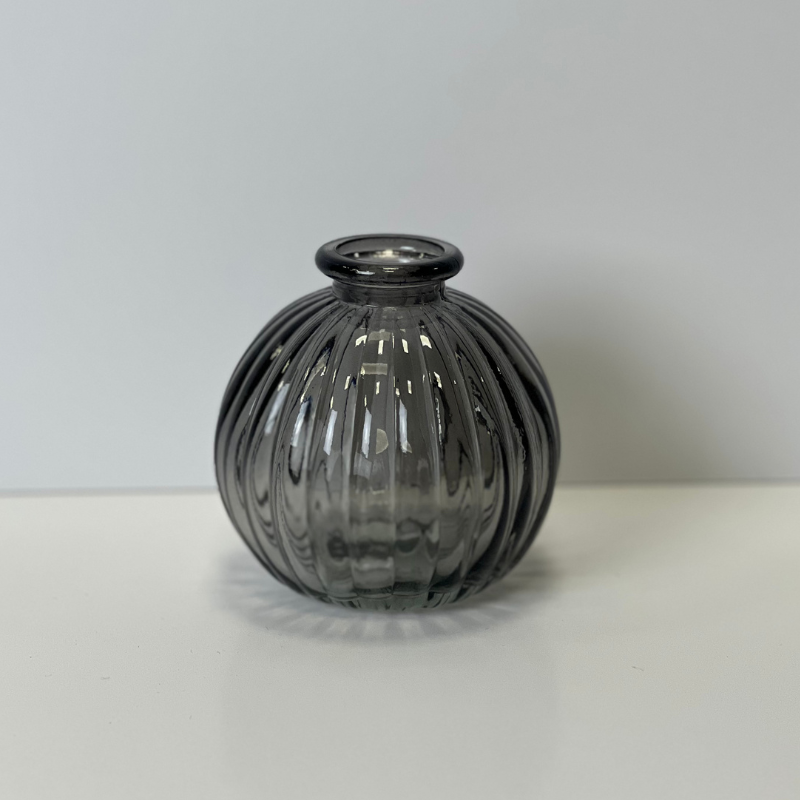 9cm Ribbed Glass Ball Vase