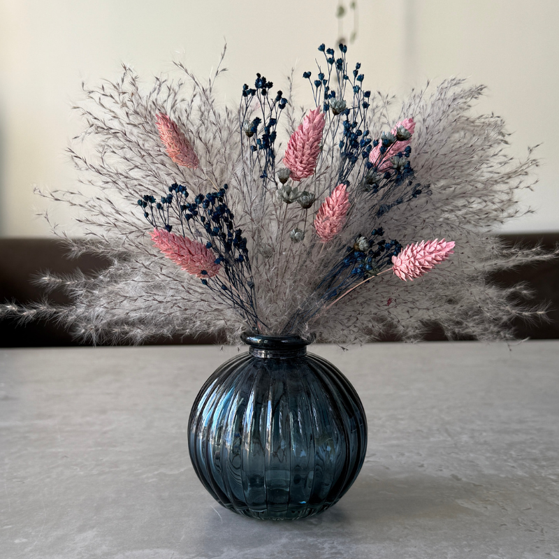 Aubrey Dried Flower Arrangement In Grey, Pink & Navy Blue