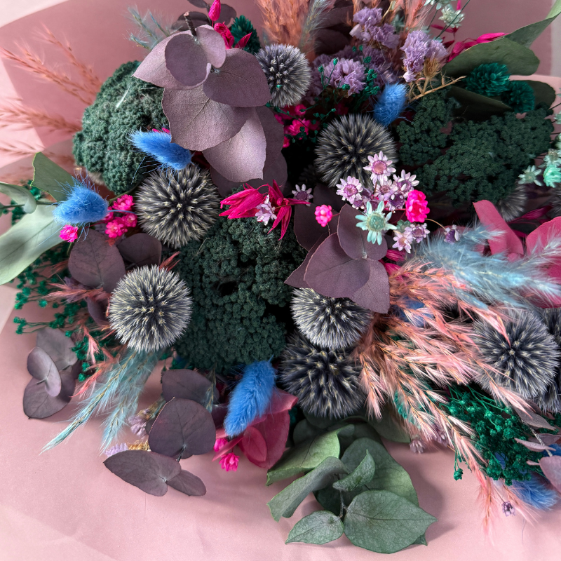 Megan Dried Flower Bouquet In Blue, Purple, Teal, Pink & Green