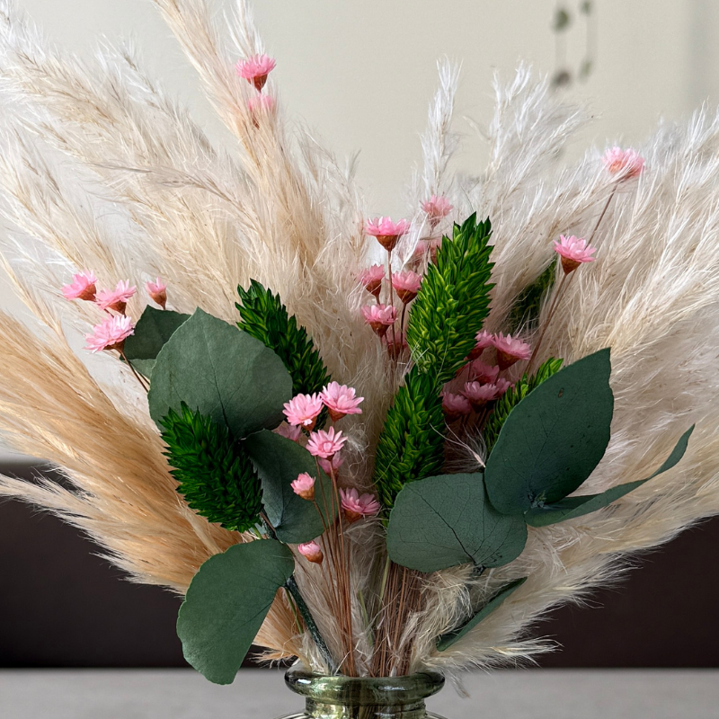 Harper Dried Flower Arrangement In Pink, Green & Cream