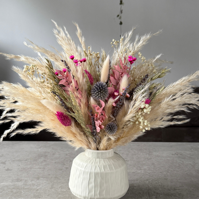 Lolita Dried Flower Arrangement In Cream, Pink, Purple & Green