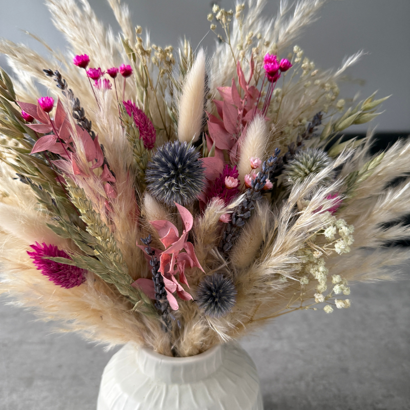 Lolita Dried Flower Arrangement In Cream, Pink, Purple & Green