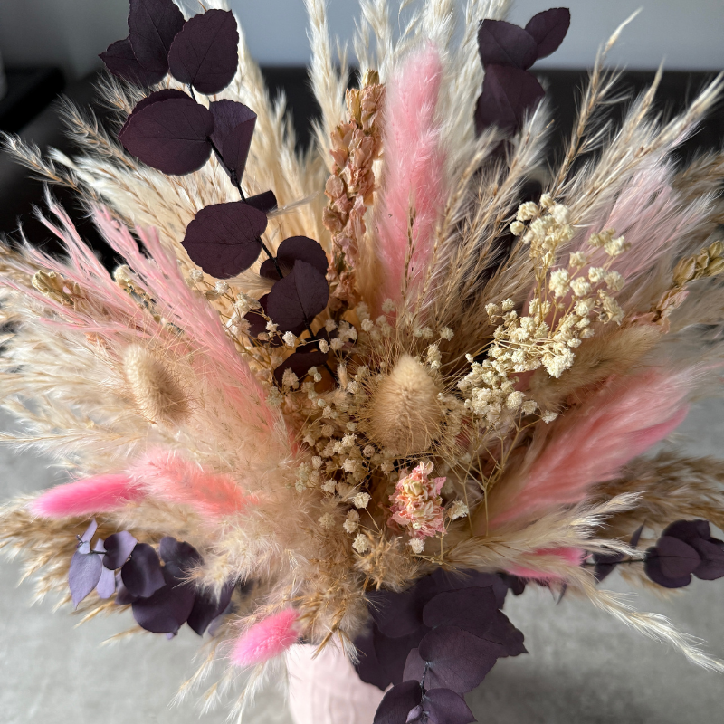 Leanne Dried Flower Arrangement In Natural, Pink & Purple Eucalyptus