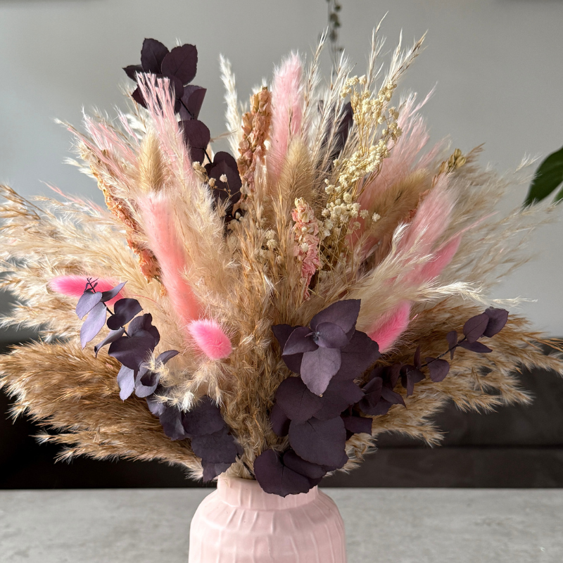 Leanne Dried Flower Arrangement In Natural, Pink & Purple Eucalyptus