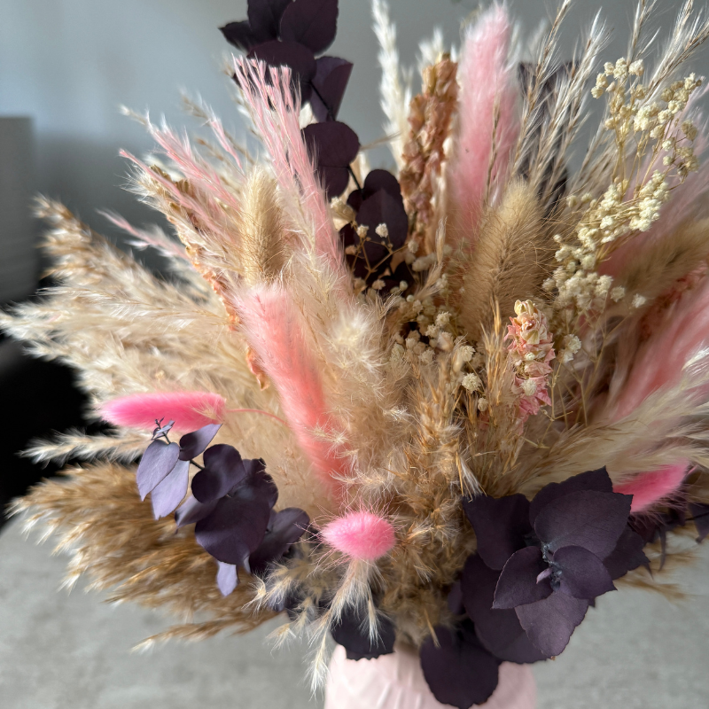 Leanne Dried Flower Arrangement In Natural, Pink & Purple Eucalyptus