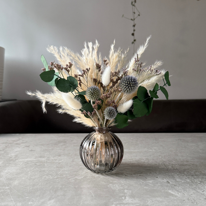 Halima Dried Flower Arrangement In Cream, Natural Purple & Eucalyptus