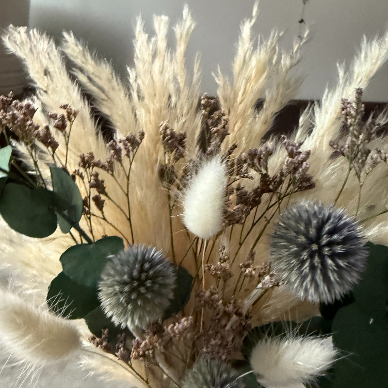 Halima Dried Flower Arrangement In Cream, Natural Purple & Eucalyptus