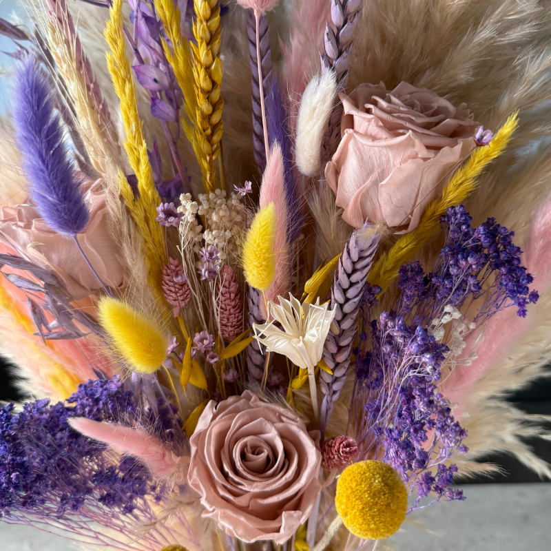 Renesme Dried Flower Arrangement In Cream, Pink, Purple & Yellow