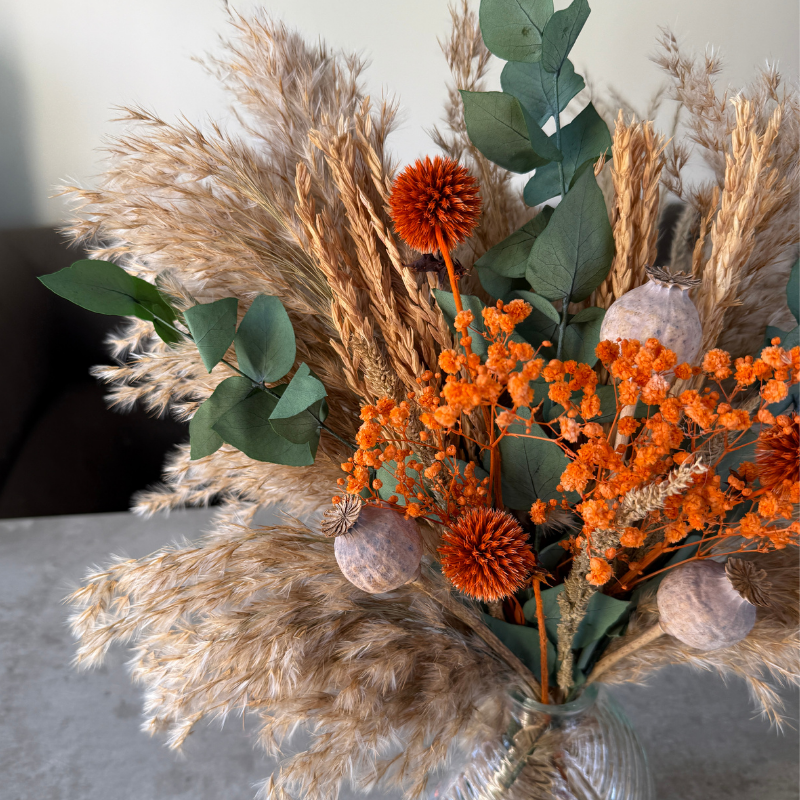 Charlotte Dried Flower Arrangement In Natural, Orange & Eucalyptus