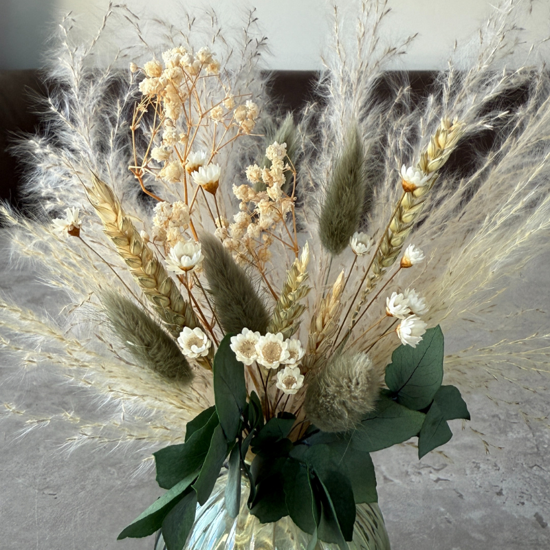 Nova Dried Flower Arrangement In Sage Green, Natural & White