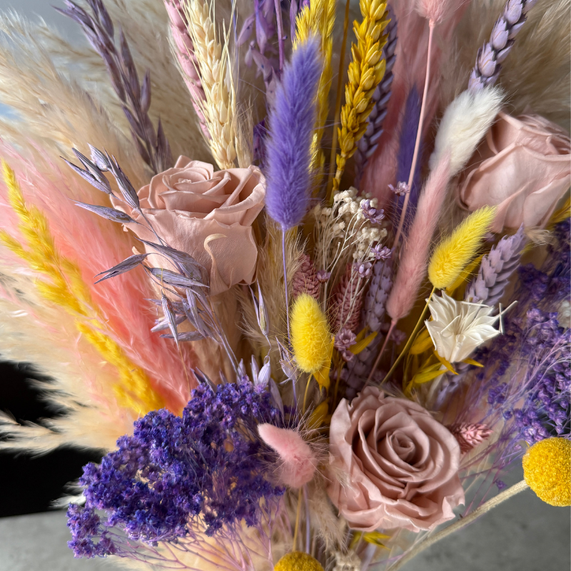 Renesme Dried Flower Arrangement In Cream, Pink, Purple & Yellow