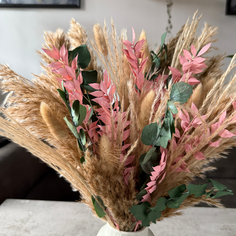 Harriette Dried Flower Arrangement In Natural, Pink & Green Eucalyptus