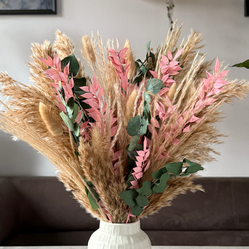 Harriette Dried Flower Arrangement In Natural, Pink & Green Eucalyptus