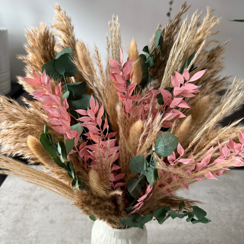 Harriette Dried Flower Arrangement In Natural, Pink & Green Eucalyptus