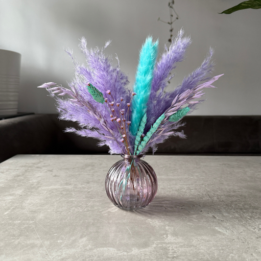 Lacey Dried Flower Arrangement In Purple & Aqua