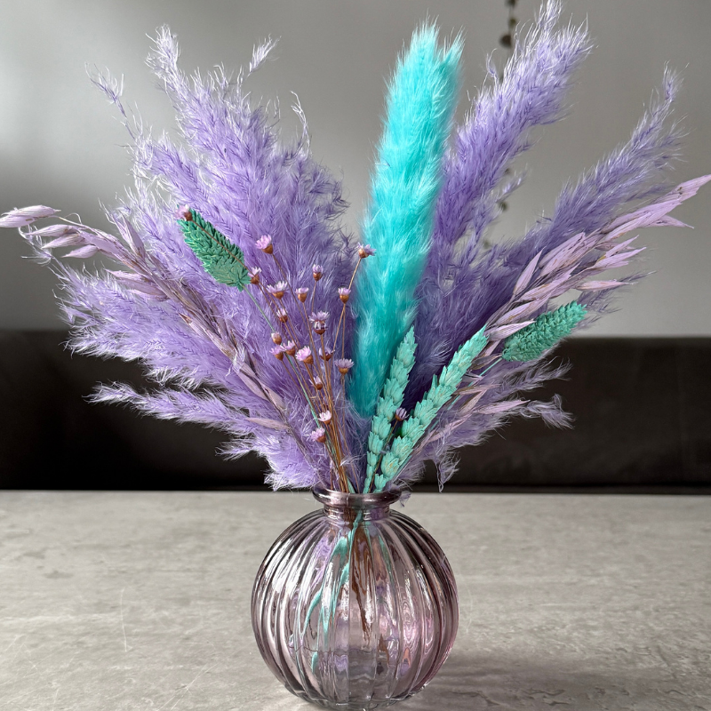 Lacey Dried Flower Arrangement In Purple & Aqua