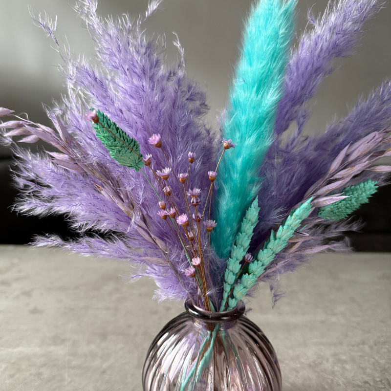 Lacey Dried Flower Arrangement In Purple & Aqua