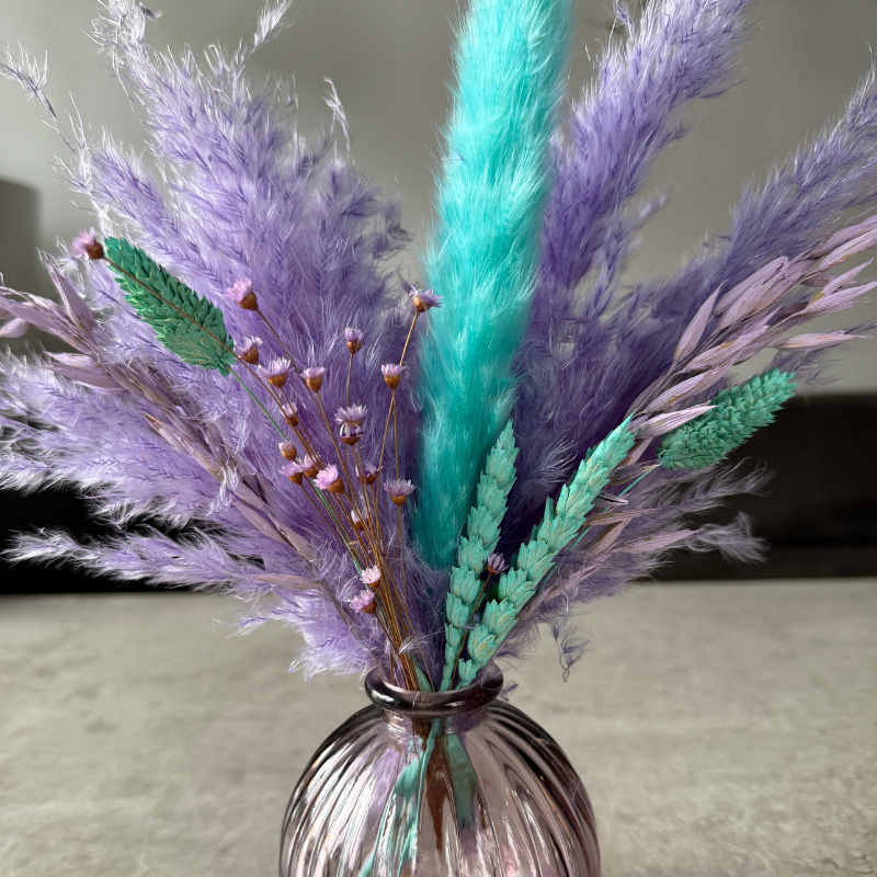 Lacey Dried Flower Arrangement In Purple & Aqua