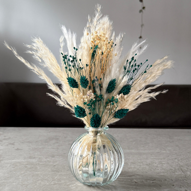 Malaya Dried Flower Arrangement In Cream & Emerald