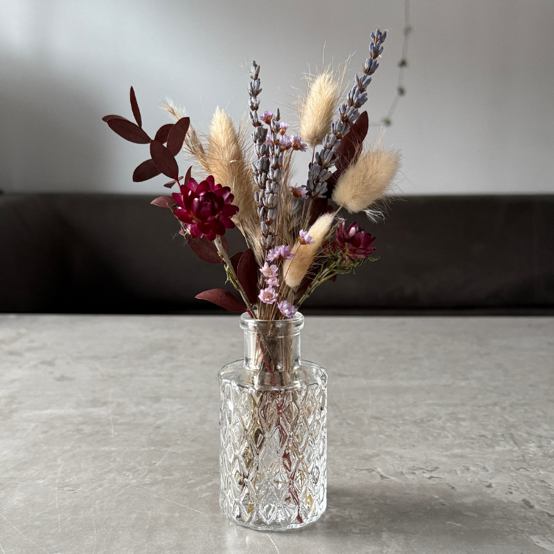 Iris Dried Flower Arrangement In Natural, Purple & Burgundy