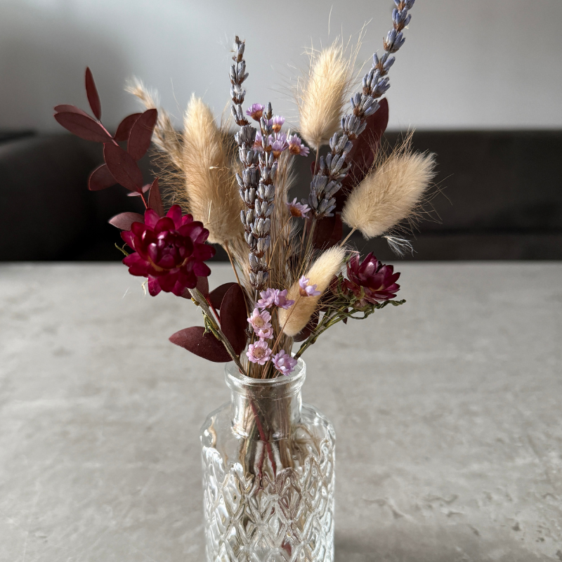 Iris Dried Flower Arrangement In Natural, Purple & Burgundy